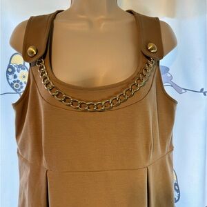 Michael Kors Pleated Sleeveless Dress Gold Chain Accents Pockets Size 10 Buttons